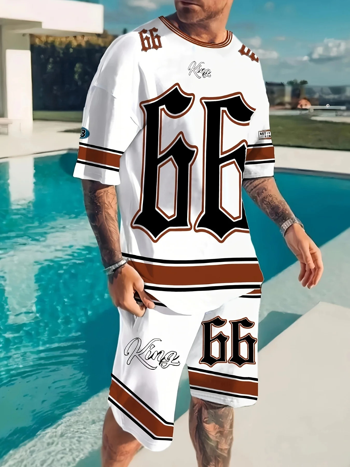 Summer mens suit casual sport roundneck Tshirt Chicago letter print pattern pullover summer daily outdoor street 250612