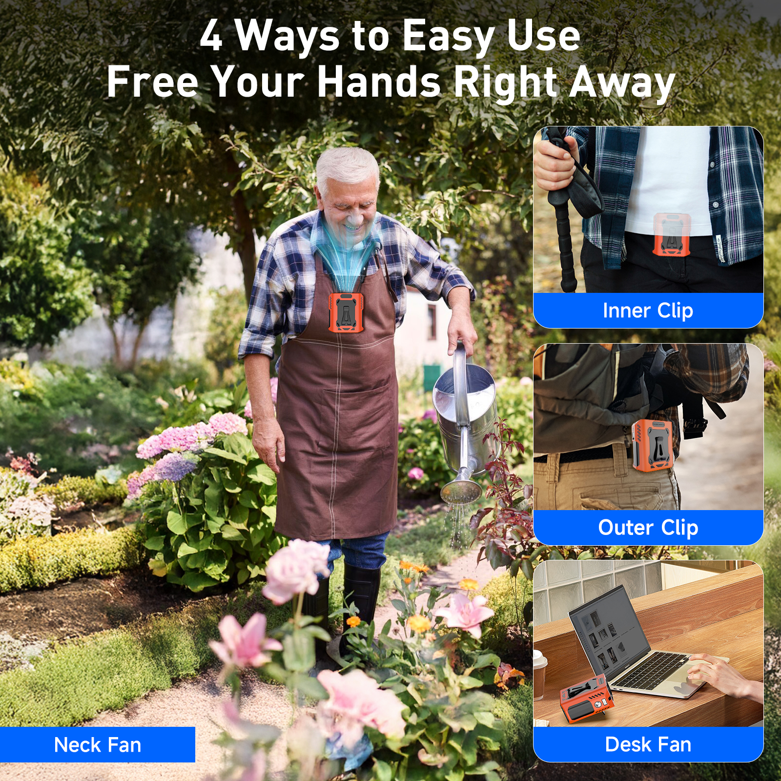 Multifunctional Hands-Free Waist Fan - 4000mAh Rechargeable High-Speed Turbofan, Clip-On/Neck/Desk Design for Outdoor Work, Cycling, Camping & Daily U