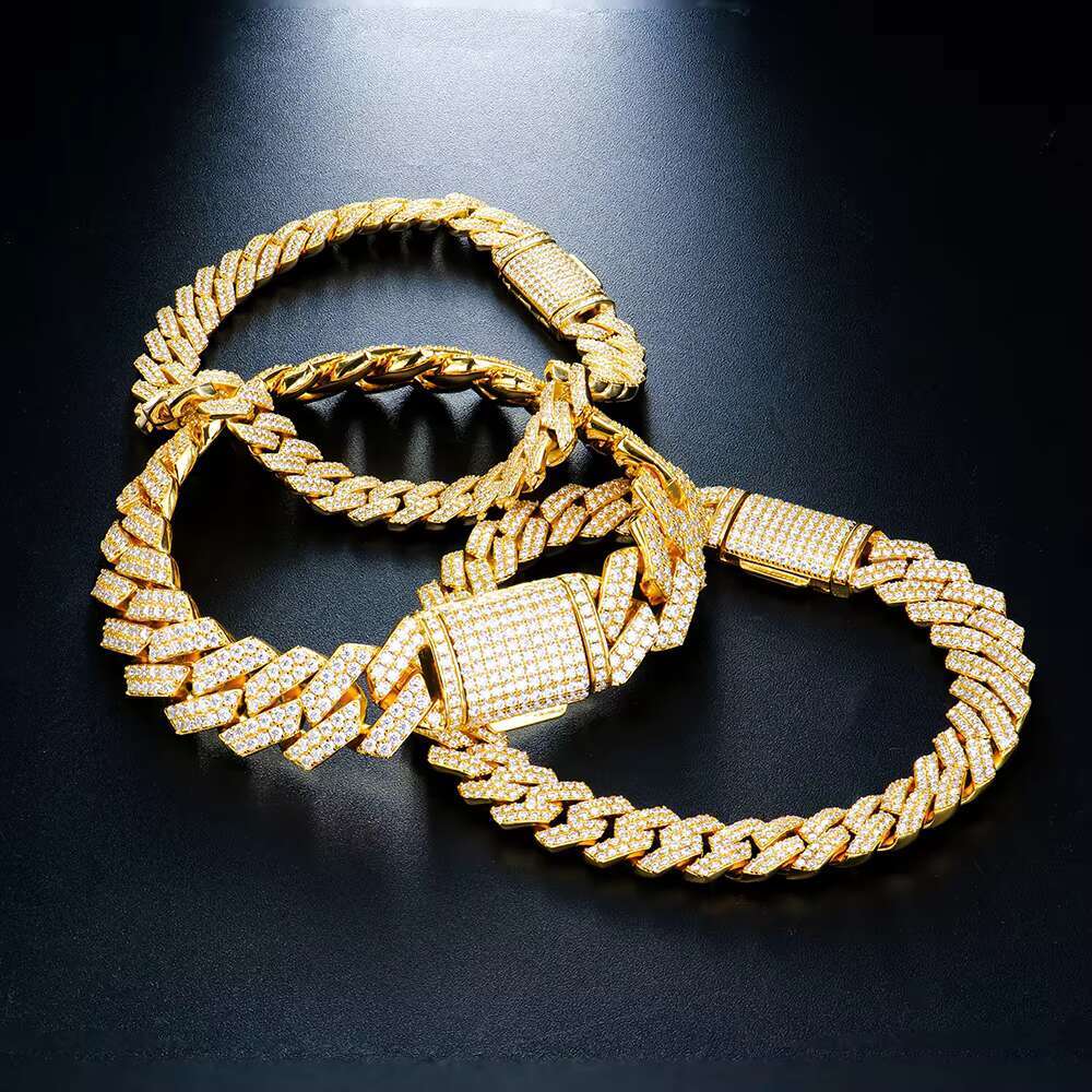 Fashion Jewelry Hip Hop Cuban Chain Gold Plated Men D VVS Moissanite Cuban Link Chain Passed Diamond Tester