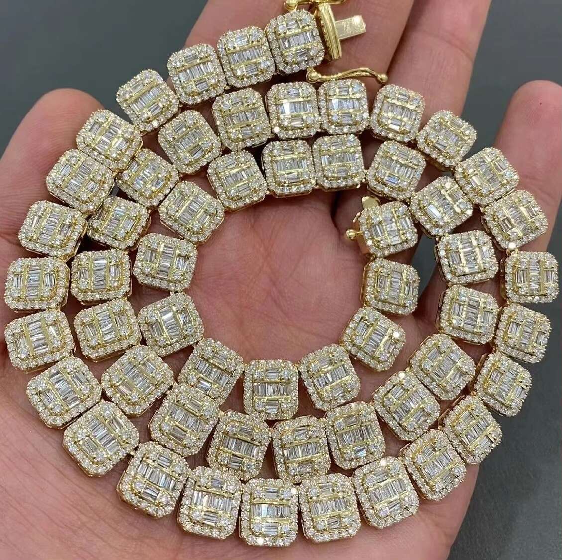 Luxury Mens Womens 925 Sterling Silver Link Chain Necklace VVS Moissanite Diamond Pearl Gold Plated Hip-Hop Religious Style