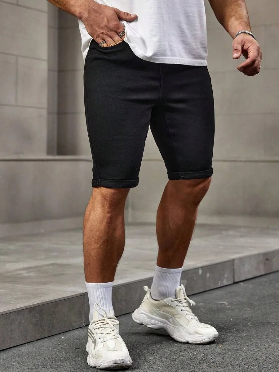 1PC Mens American Street Black Denim Shorts Simple Casual Suitable for Daily Wear 250611Z
