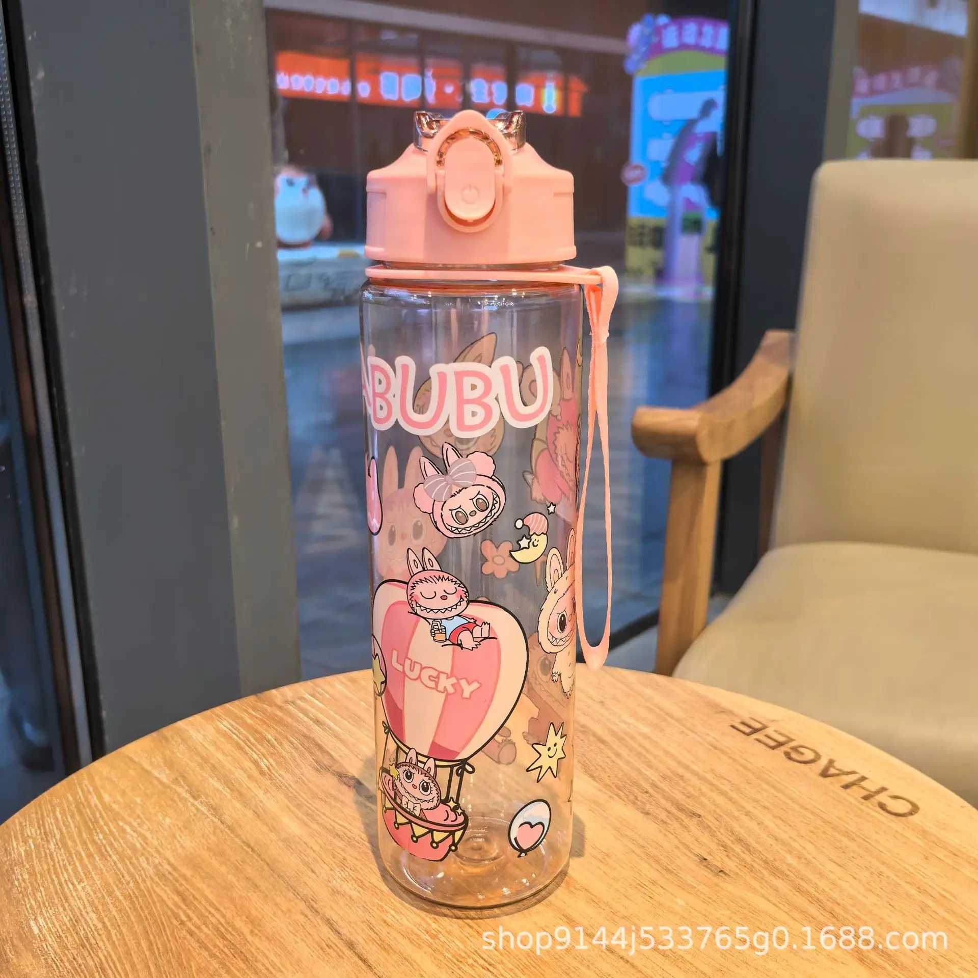 Travel Portable 800Ml Cartoon Labubu Water Bottle with Straw - High-Capacity and Great Kids Birthday Gift X250612