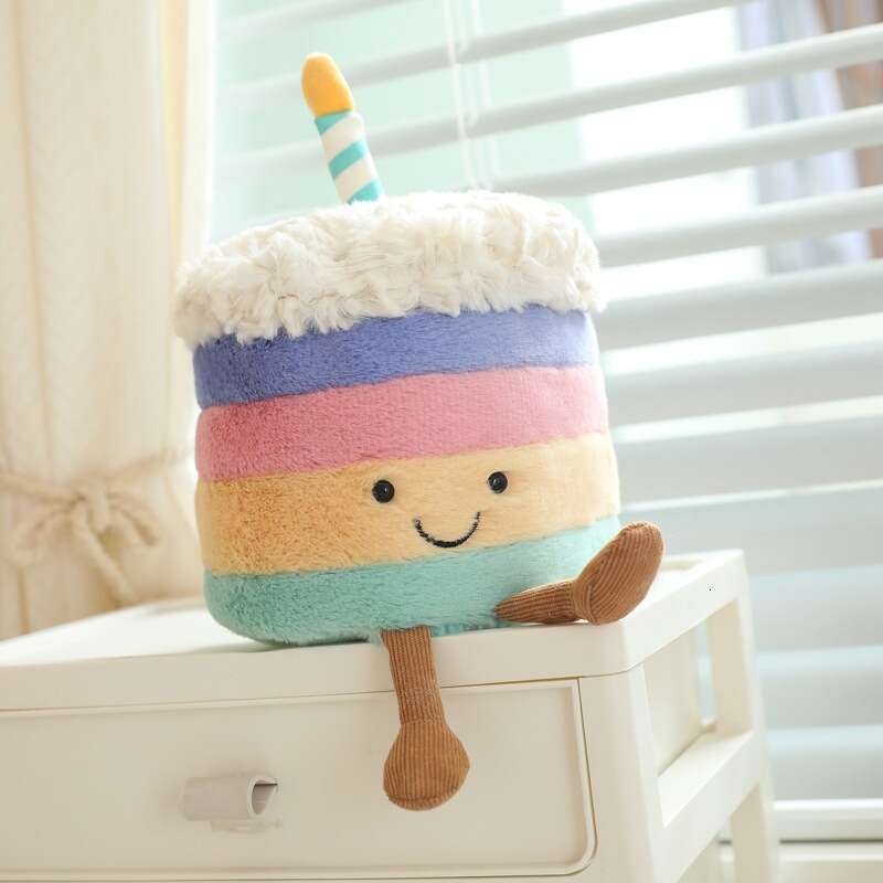 Cute JC Style Rainbow Cake Plush Toy Happy Birthday Doll Fun Atmosphere Gift