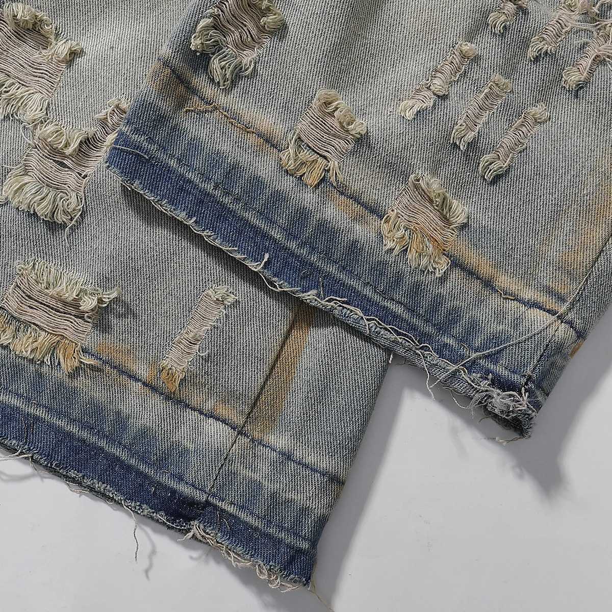 Vintage Splash-ink Skinny Ripped Jeans Man Distressed Denim Washed Pants Hip Hop Destroyed Slim Flare Jean Streetwear Y2k Hole W250612