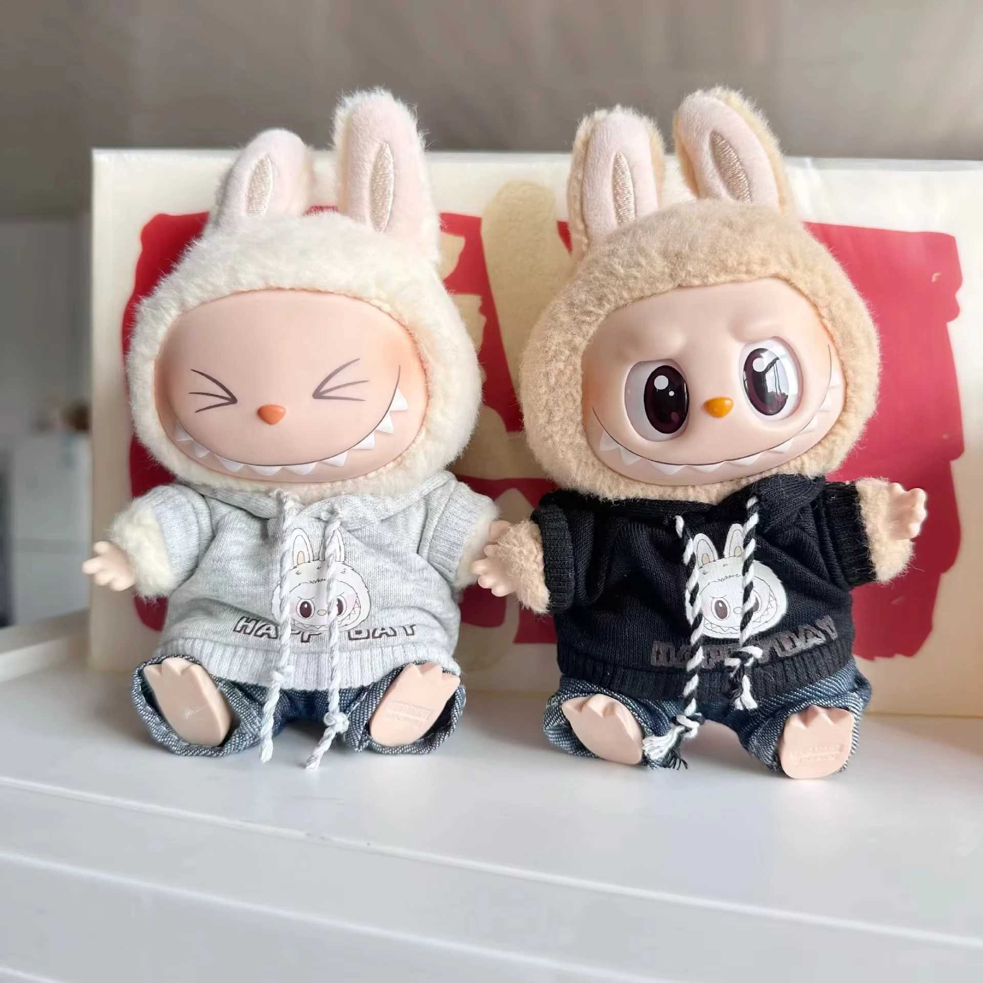 15cm/17cm Labubu Doll Clothes Sitting Party 1st 2nd Generation Outfit White Black Bear Hoodie DIY Gifts M250612