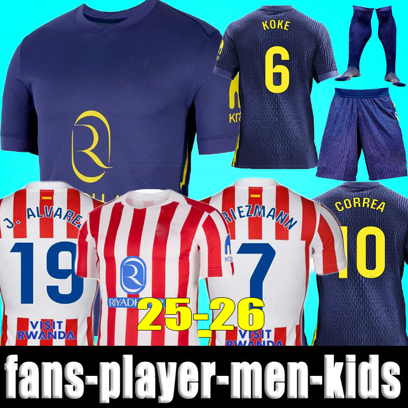 XXX 4XL 2025 2026 J.ALVAREZ Soccer Jerseys SORLOTH GRIEZMANN CORREA 25 26 GIULIANO palyer Version Football Shirts M.LLORENTE Men Uniforms AtleTicos MaDridS Kids Kit