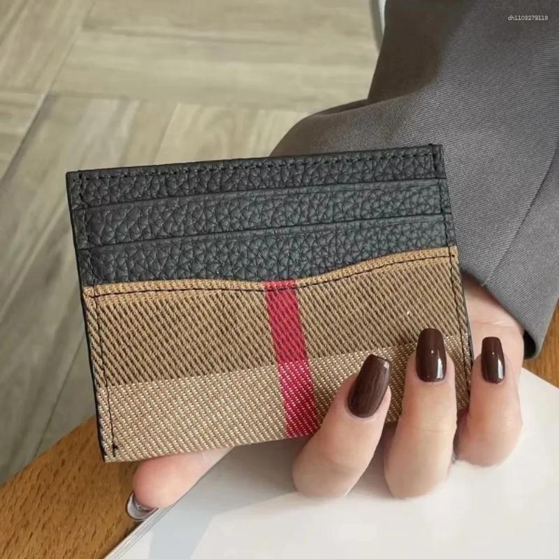 Card Holders Mini Vintage Style Leather Holder Elegant Design Ultrathin Coin Wallet Patchwork Pattern Multi-Functional Checkered