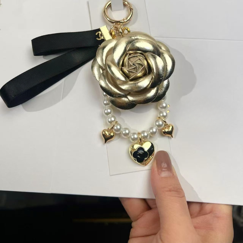 2025 Spring limited edition lipstick designer keychain key chain rings women girls lovely rose camellia flower design keychain bag charm accessories F