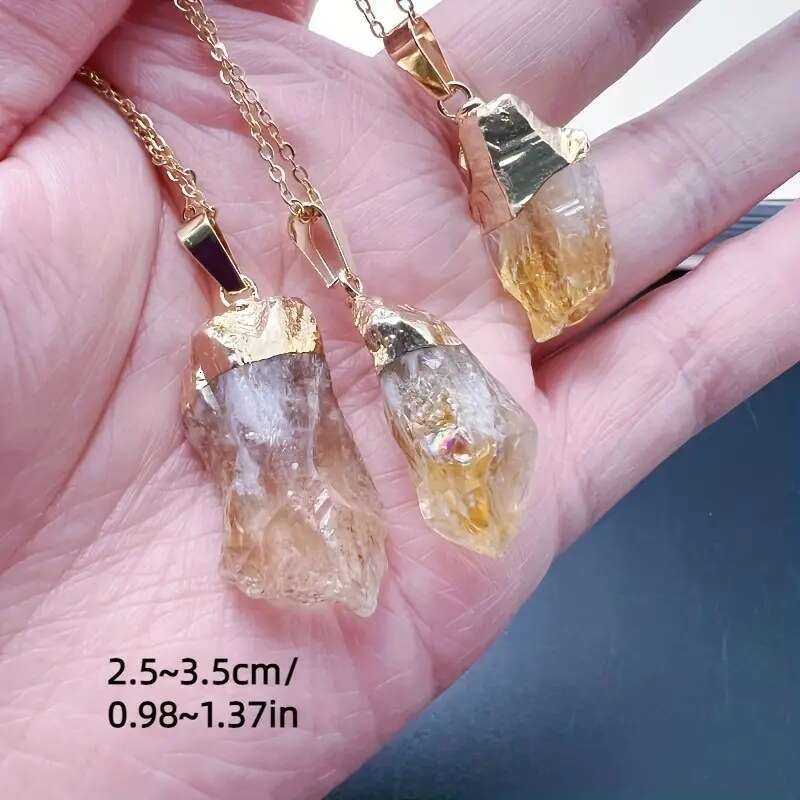 Natural Brazilian Citrine Rough Pendant Yellow Crystal Gold-Plated Hanging Ornament Hot-Selling Necklace DIY Accessory