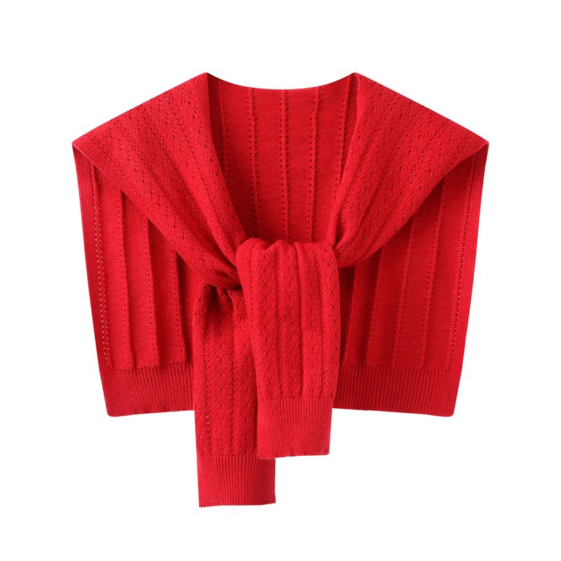 K1019 Korean style solid color hollow knitted small shawl female 2025 new style outer knotted waistcoat spring and summer fashion warm shoulder