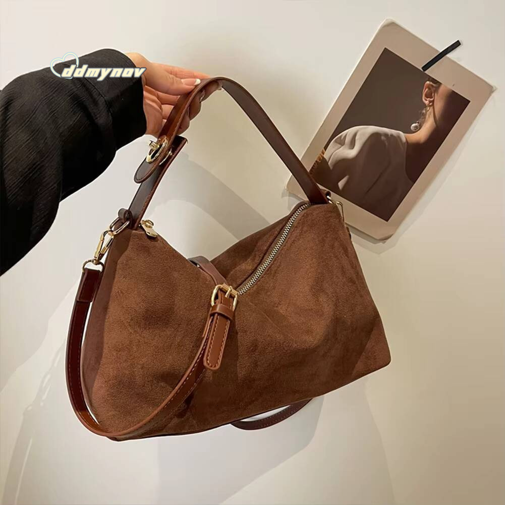 Fashion Autumn Winter Big Boston Tote Soft Matte Suede Cow Leather Women's Handbag Shoulder Crossbody Bag For Women Grey Brown ddmynov