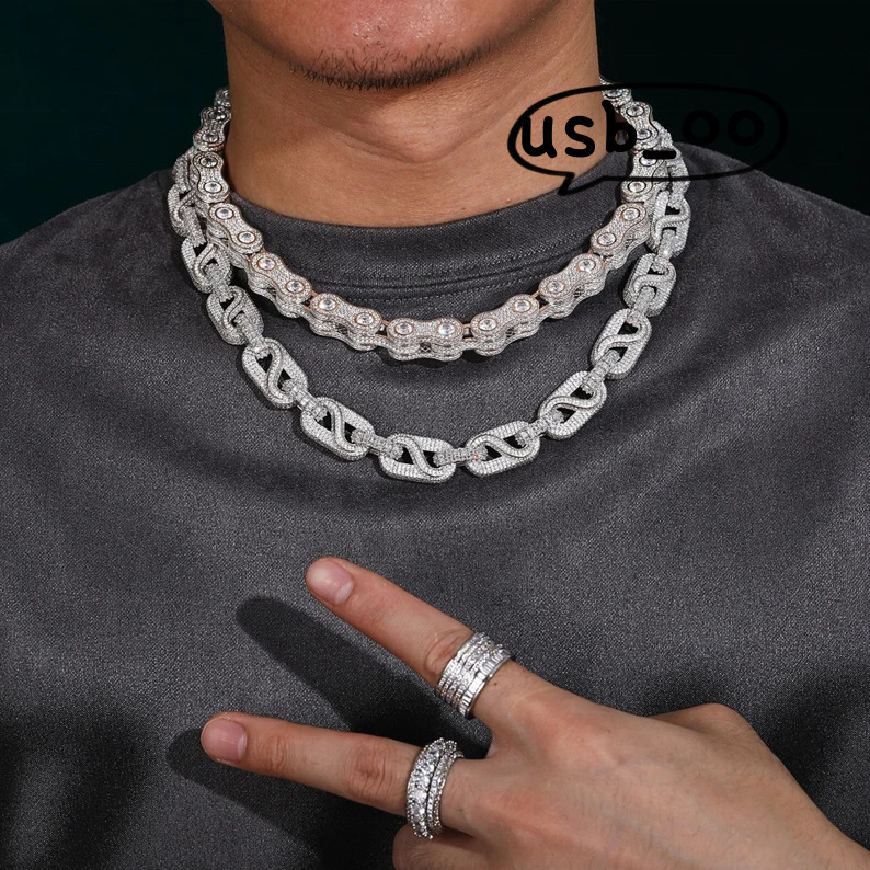 OACOCA Bust Down 14mm S925 Iced Out Cuban Necklace Moissanite Pendant Chain VVS1 Baguette Moissanite Diamond Cuban Chain for Gift