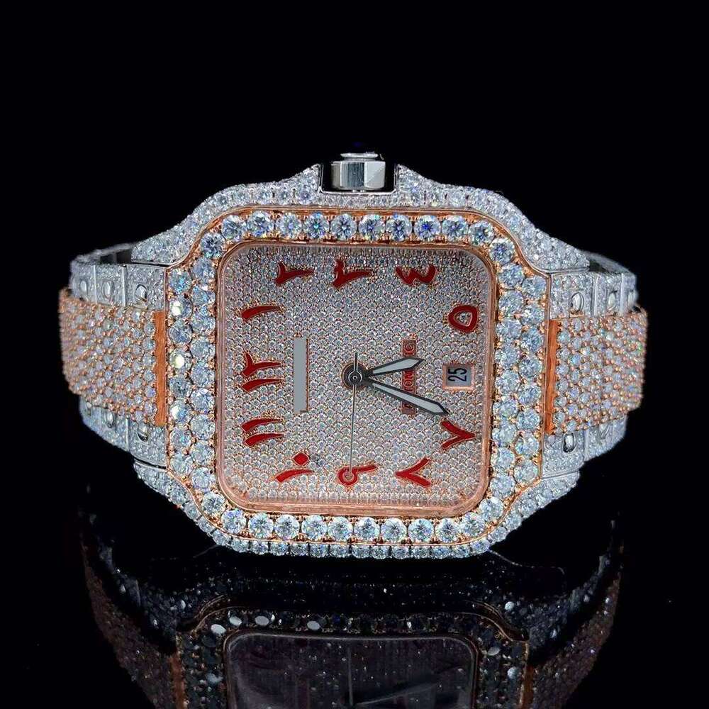 High Quality VVS Moissanite Dia Wrist Watch for Men Hot Selling Stainless Steel Band Quartz Movement Iced out Hip Hop Style