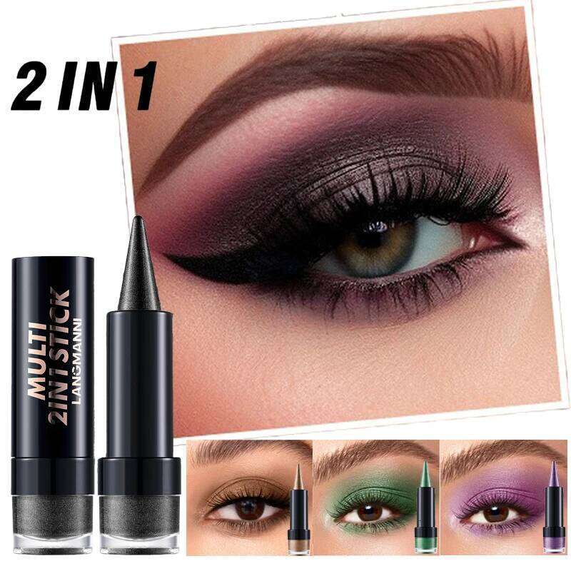NEW 2 IN 1 Pearlescent Eye Shadow Pen Pointed Eyeliner Stick Caramel Brown Black Makeup Silky Smooth Lasting Eyeshadow free shipping