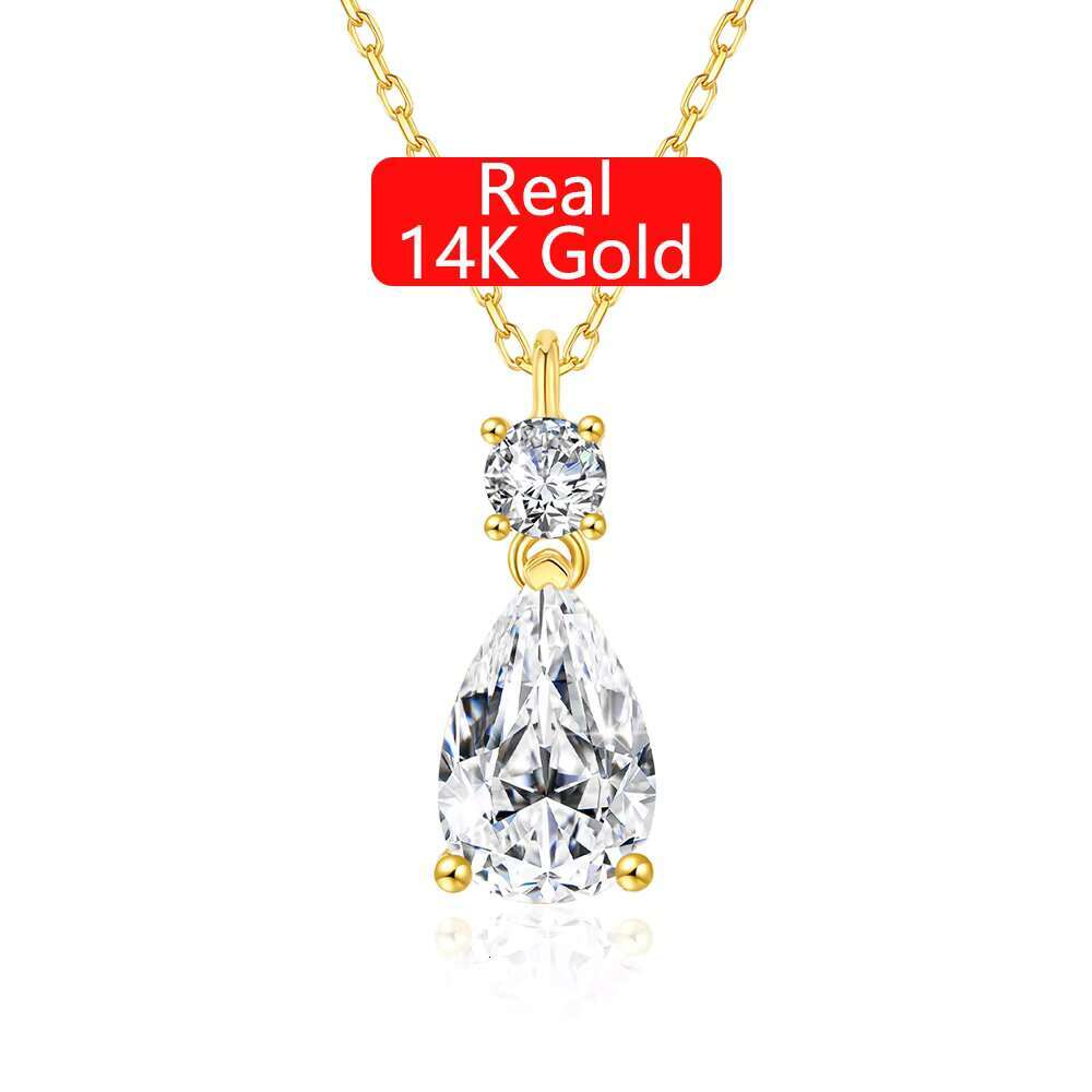Luxury Jewelry Gold Woman Engagement New Year Gift 3ct Pear Cut Moissanite Pendant Hollow 14K Real Gold Necklace