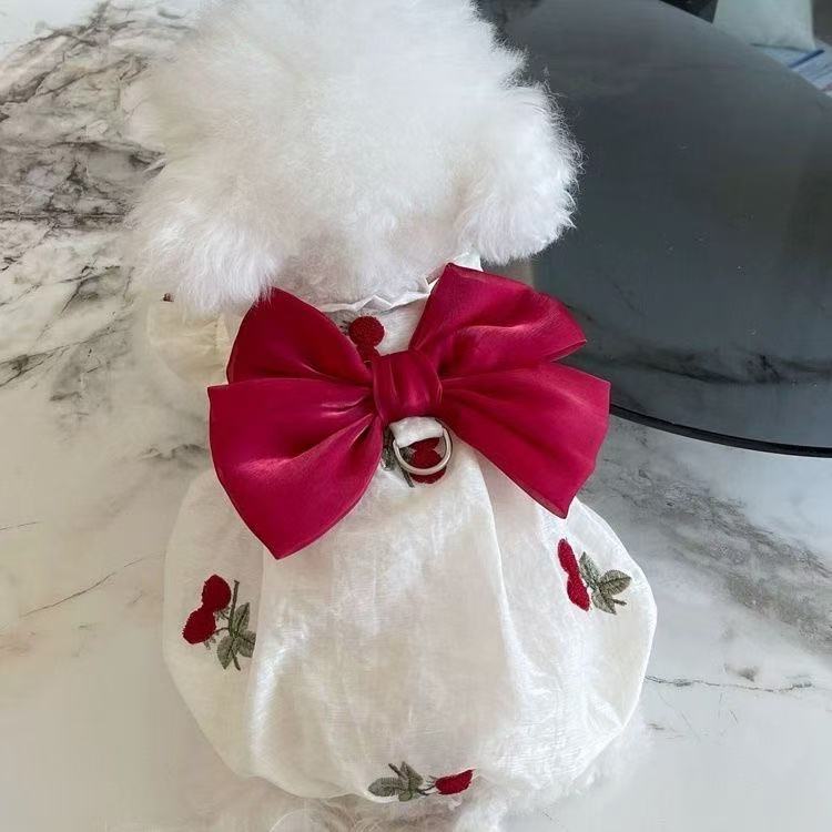 T447Dog autumn and winter new bow puff sleeve jacket thick sweater pet Bichon Teddy