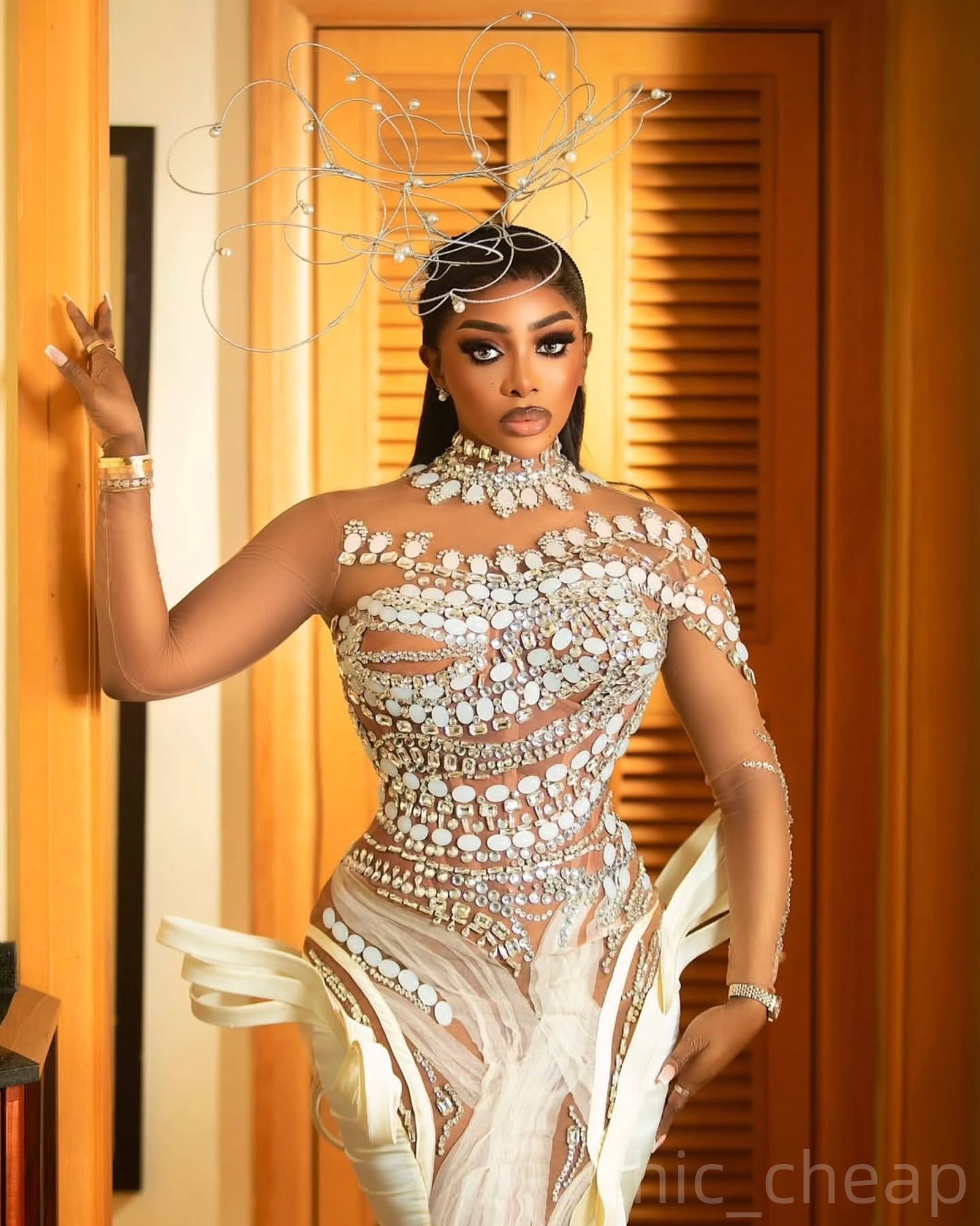 Mermaid Ivory Prom Dresses 2025 Crystals Beaded Illusion Stylish Evening Formal Party Second Birthday Engagement Gowns Plus Size Dress For Special Occ