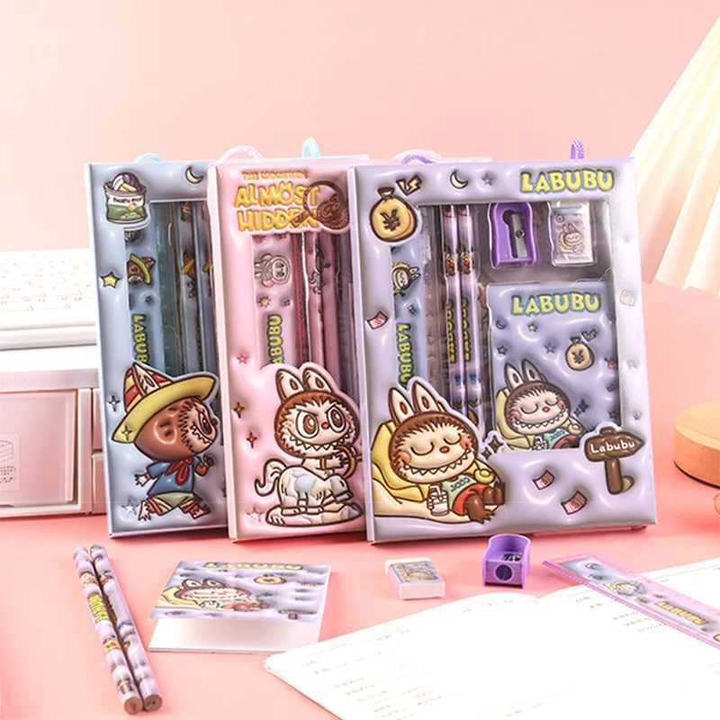 Kaii Labubu Stationery Set with Pencil Case for Kids Children Aesthetic School Learning Supplies Organizer Students Gift XJ250612