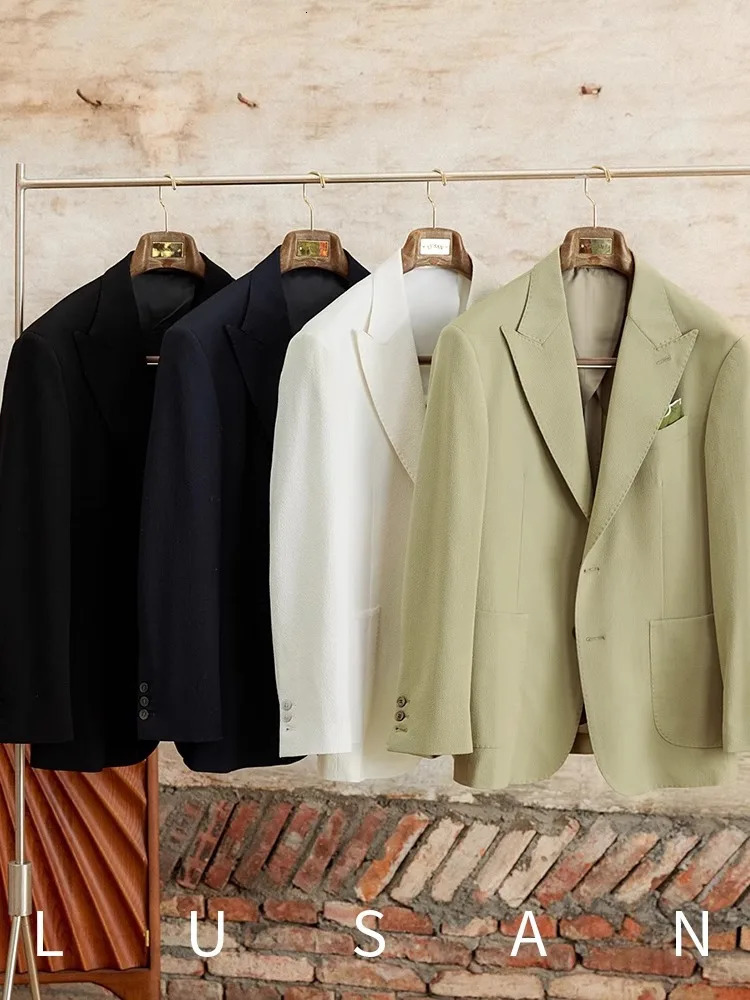Mens Neapolitan Summer Suit Italian Slim Fit Business Wear Foam Texture Blazer FormFitting Casual Jacket 250603