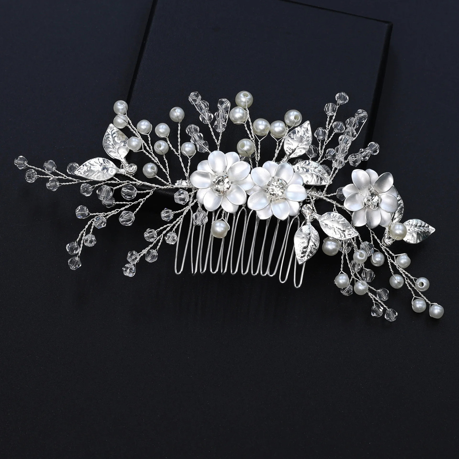 Silver Color Hair Comb Bride Tiaras Headdress Floral Pearl Hairpin Girls Prom Crown Wedding Hair Jewelry Party Gift For Women 250606