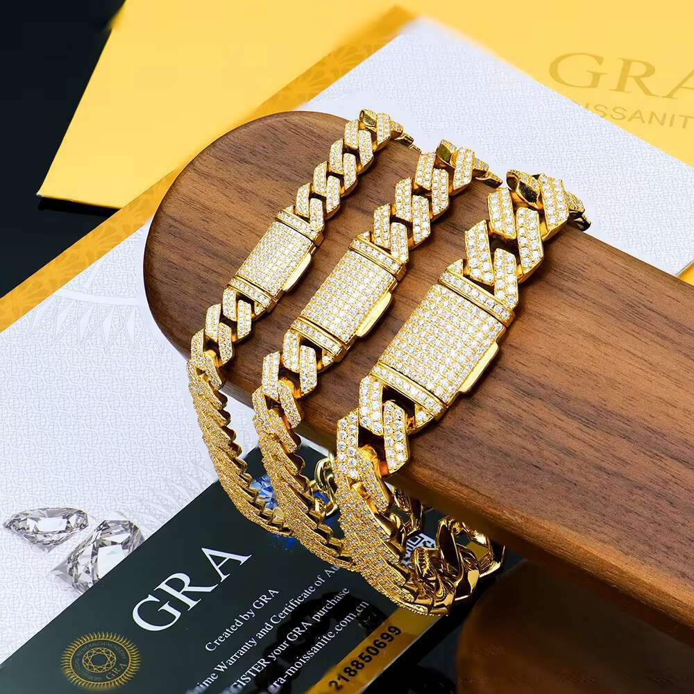 Fashion Jewelry Hip Hop Cuban Chain Gold Plated Men D VVS Moissanite Cuban Link Chain Passed Diamond Tester