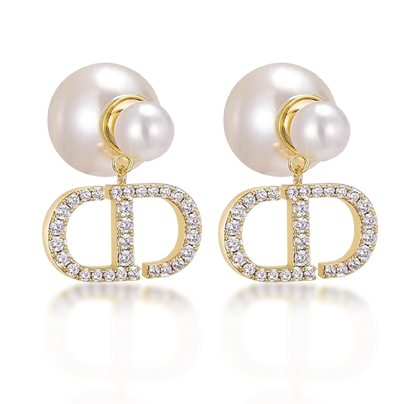 Personalized Initial Pearl Earrings Gold Plated 925 Silver with CZ Studs, Elegant Gift for Women, Birthday, Anniversary, Valentine's Day