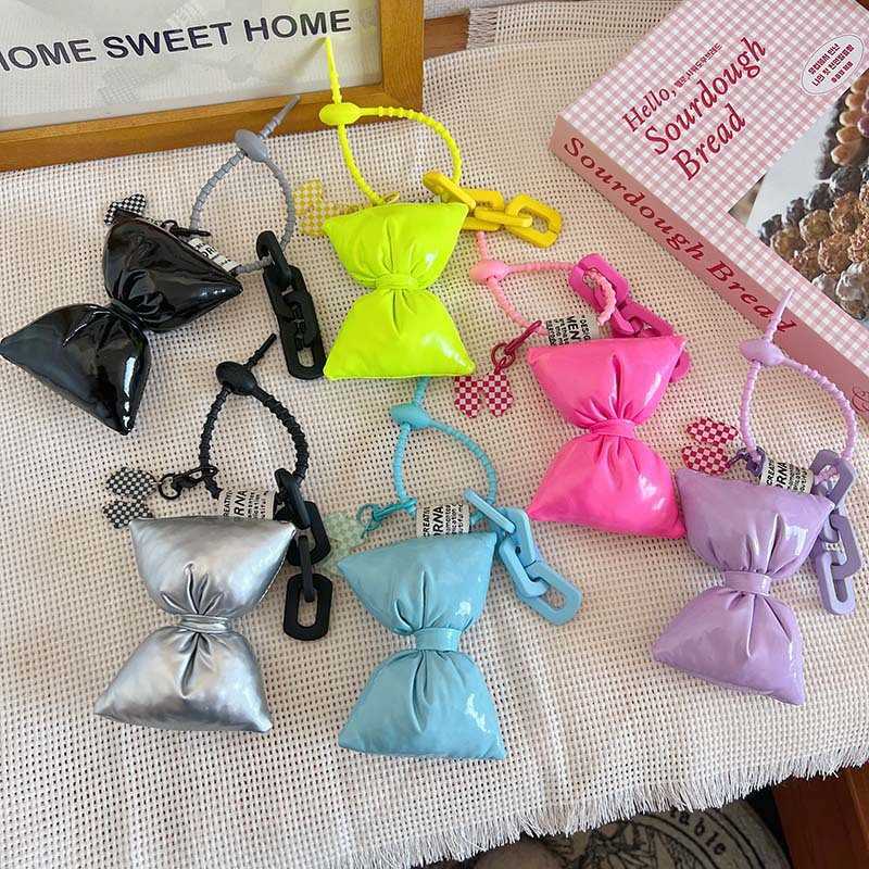 Cotton-Padded Leather Bowknot Sweet Trendy Girl Keychain Simple Cute Bag Pendant Fashion Versatile Hanging Decoration 250615