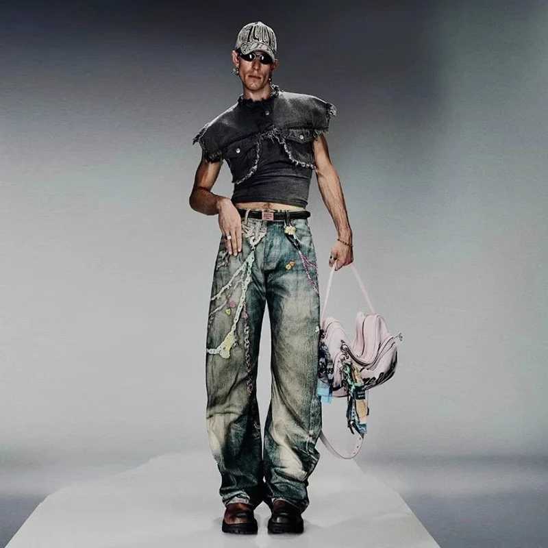 3D Candy Chain Digital Printed Jeans Curved Knife Baggy Denim Trousers Slim Fit Straight-leg Y2k Streetwear Fashion Vintage W250612