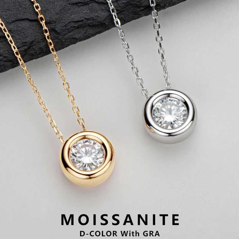 Lnngy 6.5mm Round Bezel Moissanite Pendant Necklace For Women 925 Sterling Silver Clavicle Chain Necklaces Jewelry Collare Mujer W250612