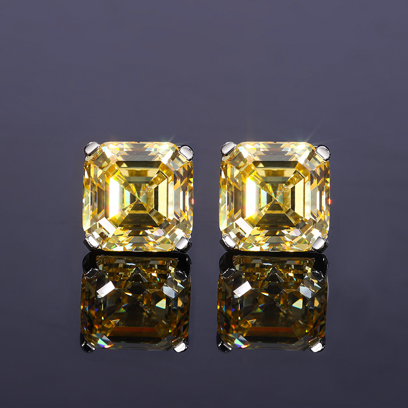 Luxurious S925 PureSilver Yellow Diamond Necklaces and Earings Collection Featuring Precision Crafted Ascher Shapes