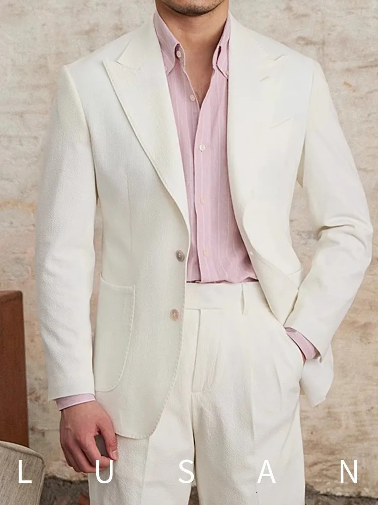 Mens Neapolitan Summer Suit Italian Slim Fit Business Wear Foam Texture Blazer FormFitting Casual Jacket 250603