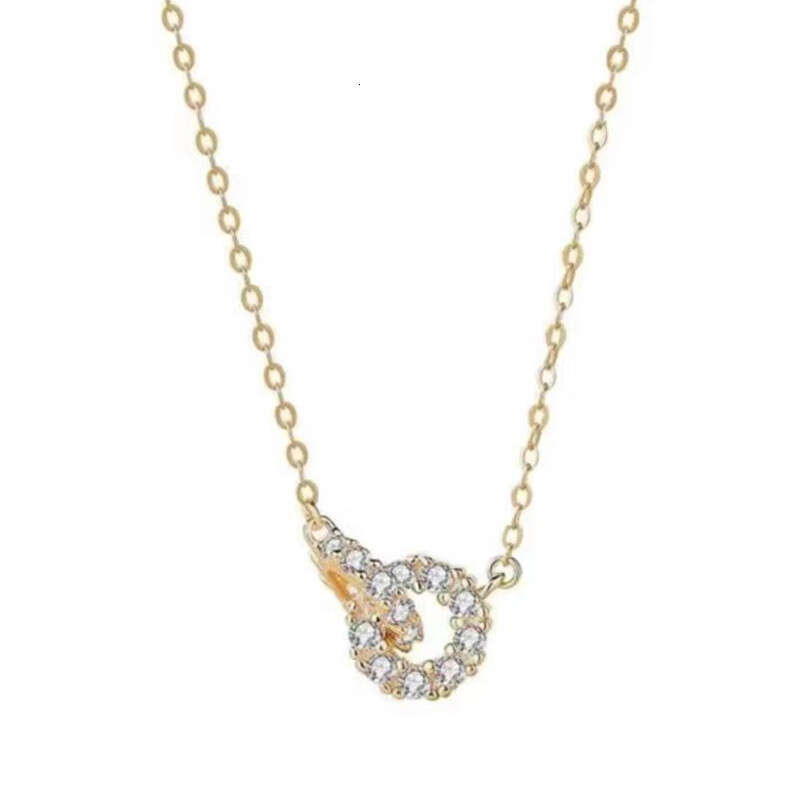 Pure Sier Necklace Interlocking Double Ring Elegant Gold-Plated Light High-End New Ins Style Women's Clavicle Chain