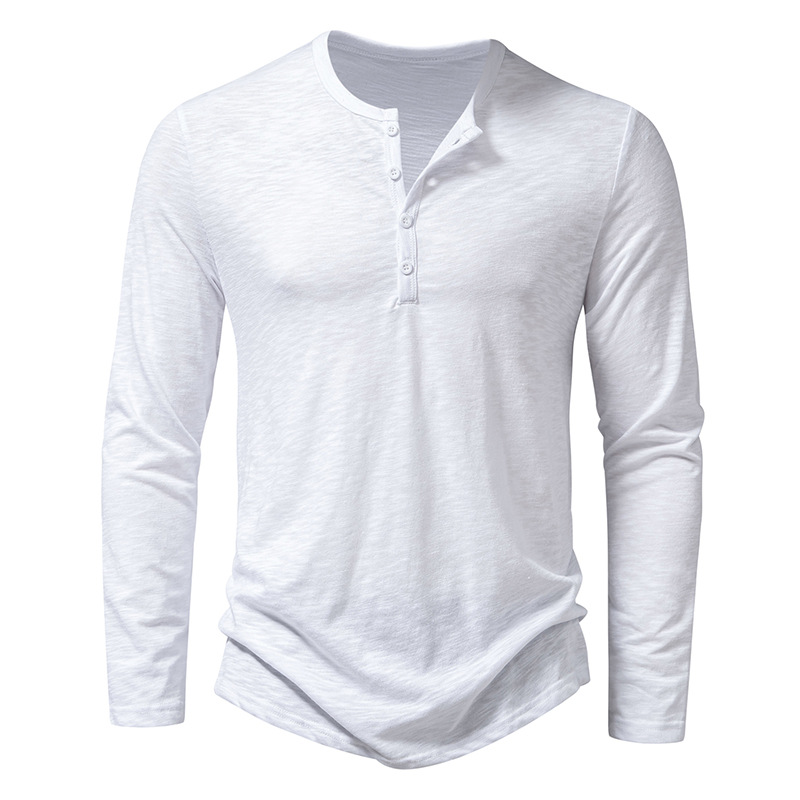Shirt Men's Cotton Button Henley neck Shirt Long Sleeve Casual Button Solid color Fashion T-Shirts New Men's Slub Cotton Henley Neck Long-Sl