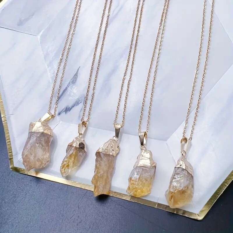 Natural Brazilian Citrine Rough Pendant Yellow Crystal Gold-Plated Hanging Ornament Hot-Selling Necklace DIY Accessory