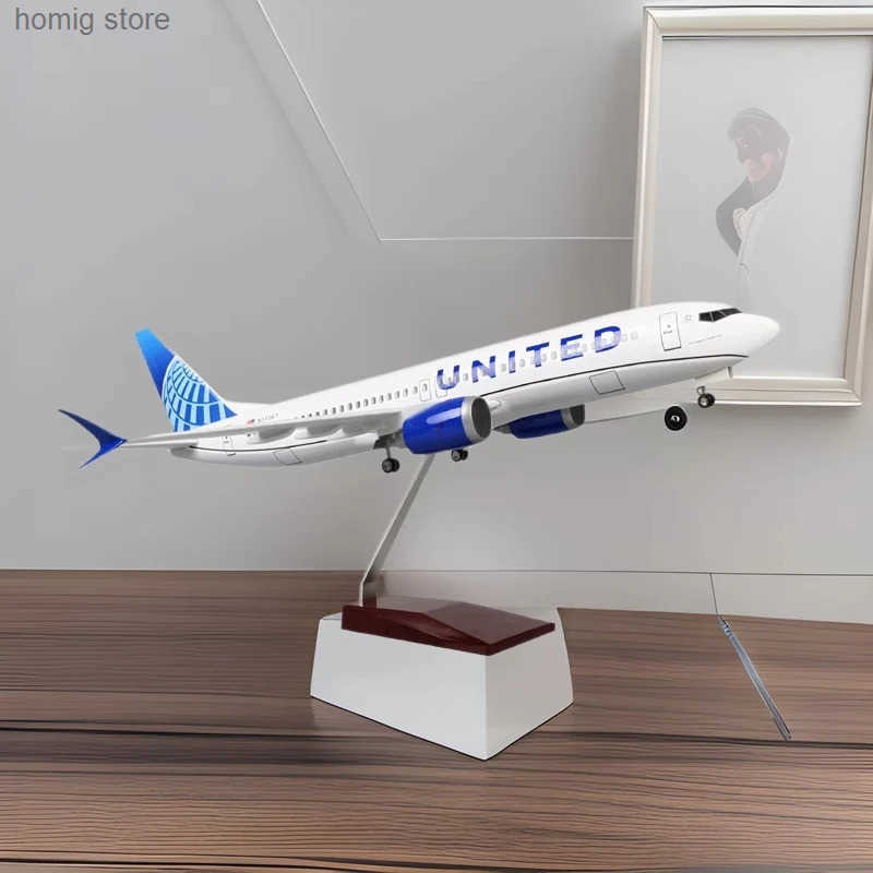 1/85 Scale 47CM Airplane B737 Aircraft United Airlines Airways With Light Diecast Resin Plane Model Toy Collection By Aviation L250612
