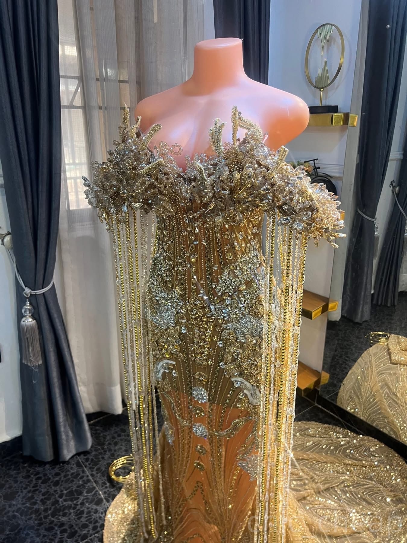 Gold Mermaid Prom Dresses 2025 Luxurious Crystals Beadings Sequined Evening Formal Party Second Birthday Engagement Gowns Plus Size Dress For Special 