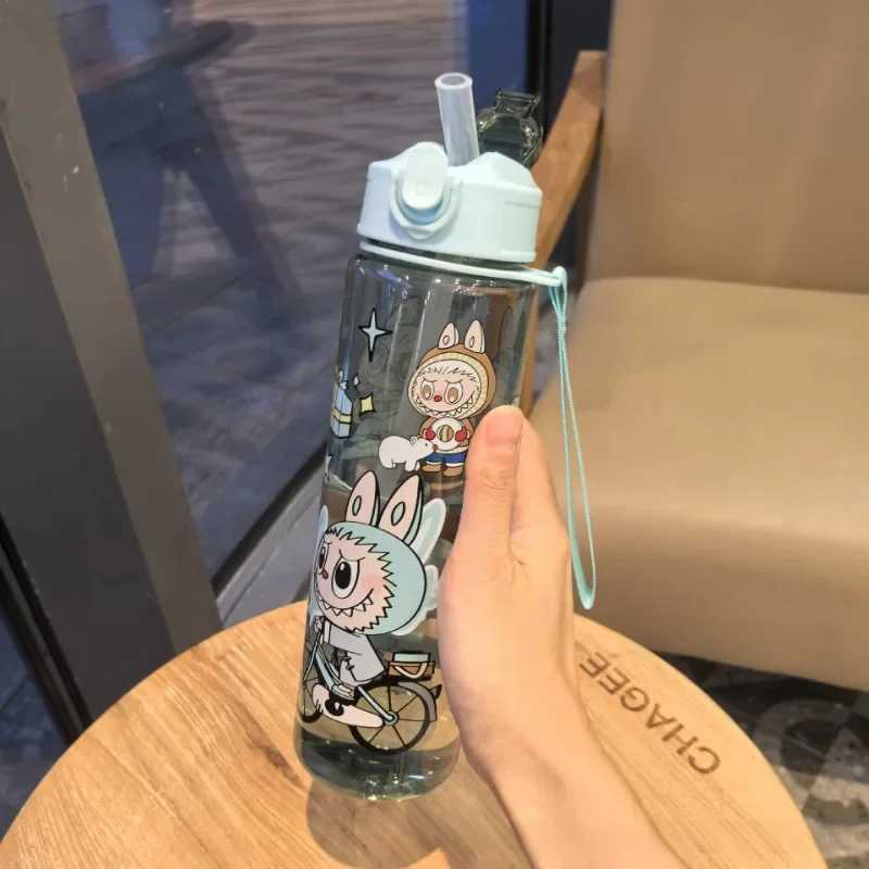 Travel Portable 800Ml Cartoon Labubu Water Bottle with Straw - High-Capacity and Great Kids Birthday Gift X250612