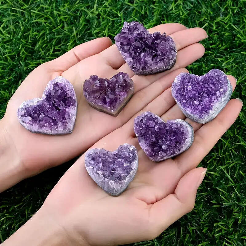 Natural Heart Set Box Amethyst Heart-Shaped Colorful Crystal Cluster Block Home Decoration Demagnetization Ornament