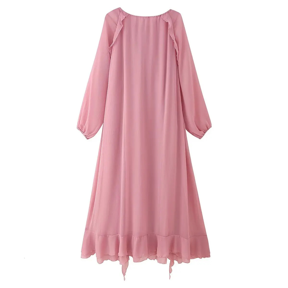 European and American style early autumn layered ruffled longsleeved chiffon dress 250611