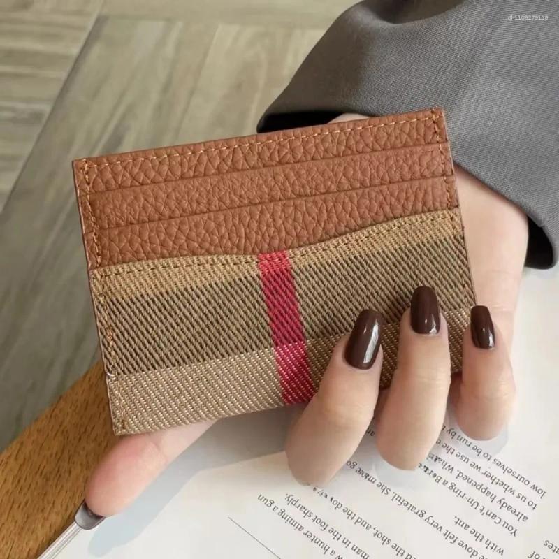 Card Holders Mini Vintage Style Leather Holder Elegant Design Ultrathin Coin Wallet Patchwork Pattern Multi-Functional Checkered