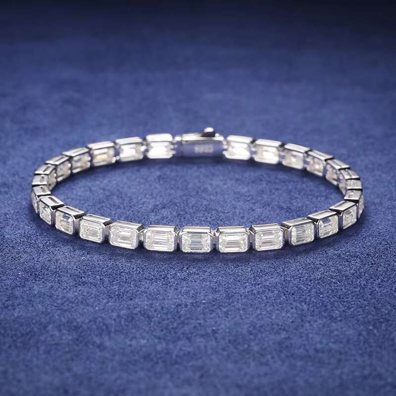 Factory Price Gift Jewelry 5mm 925 Sterling Silver Emerald Cut VVS Moissanite Baguette Tennis Bracelet for Valentines Day