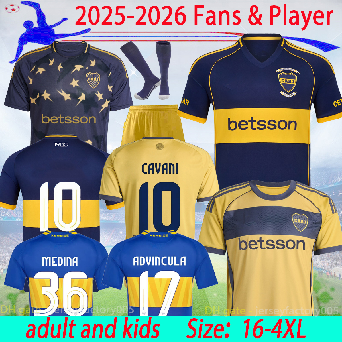 25 26 CA Boca Juniors TEVEZ soccer jersey CAVANI home men kit ALEXIS DE ROSSI 2025 Fans players CARLITOS third camiseta futbol football kids Sets 16-4XL