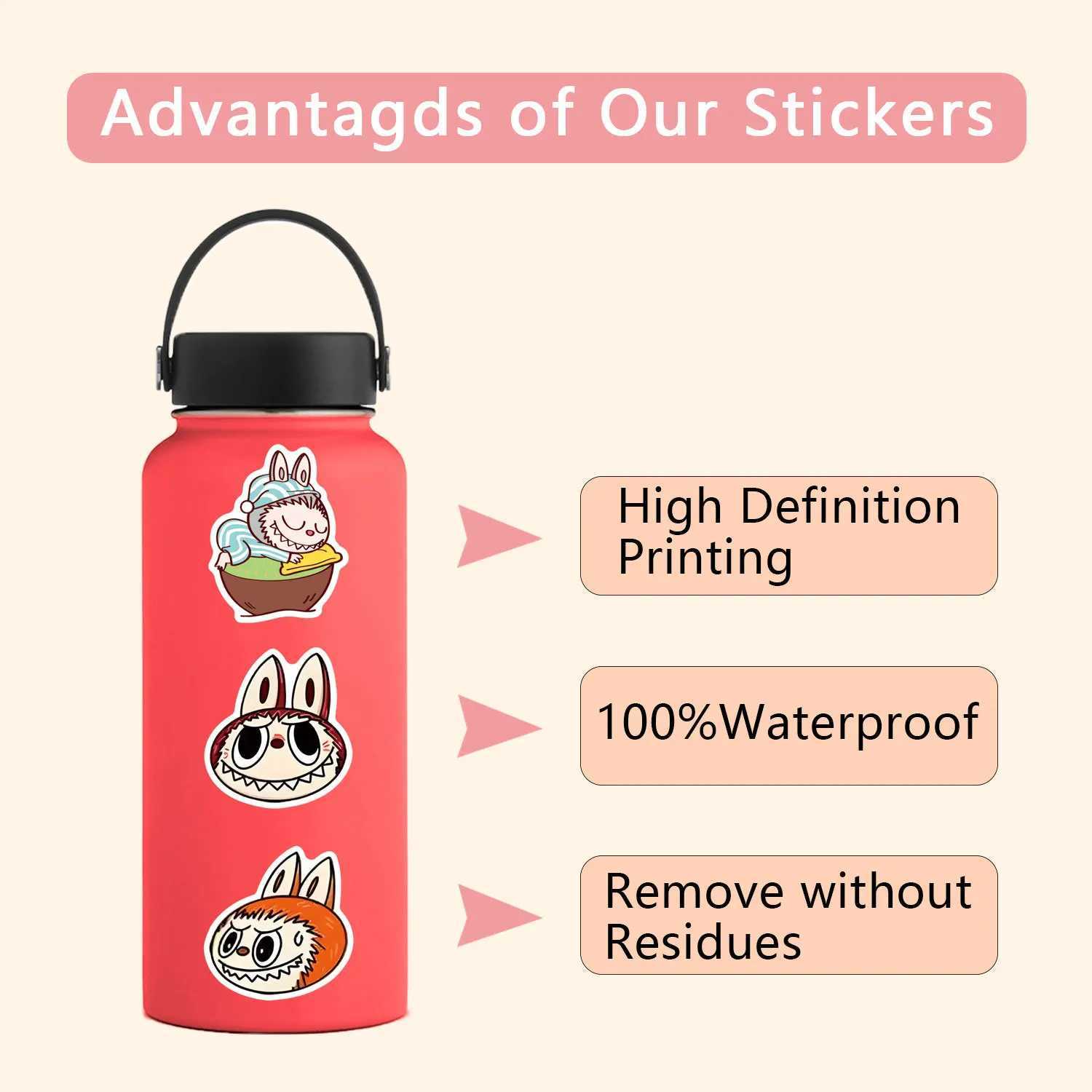 55PCS Labubu Stickers Anime Sticker Pack Mobile Phone Water Cup Decoration Waterproof Sticker Toys Gift XJ250612