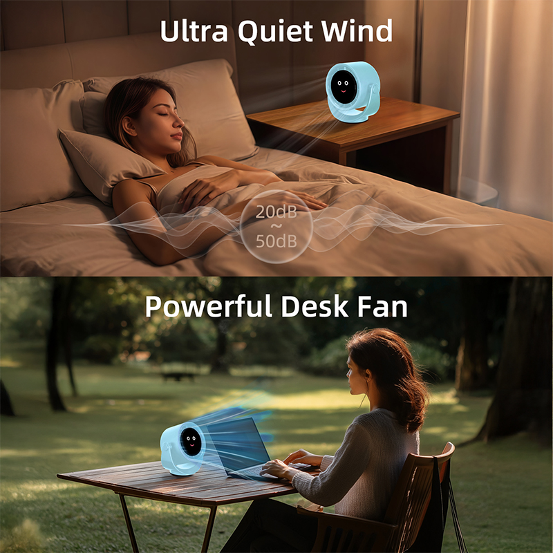 Smiley Portable Desktop Turbo Fan - 4000mAh Rechargeable, 360° Adjustable Angle, LCD Display & Long Battery Life for Home, Office & Travel