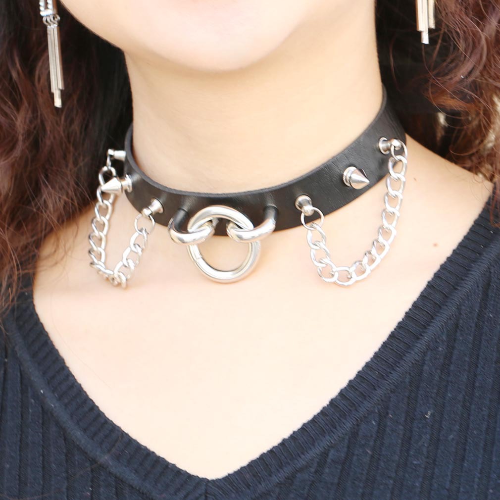Choker 3PCS/LOT Y2K hip-hop leather Rock Alien Pendant pink Chain Necklace