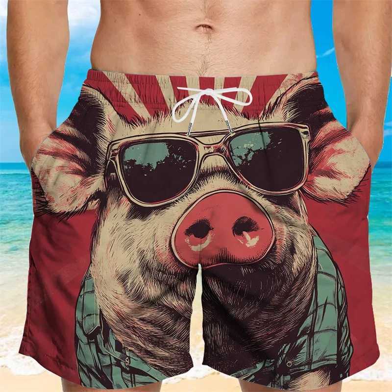 Cute Pig Beach Shorts Animal 3D Print Swimwear Mens Oversized Surfing Casual Board Pants Hawaiian Swimsuits Trunks Kid Clothing W250612