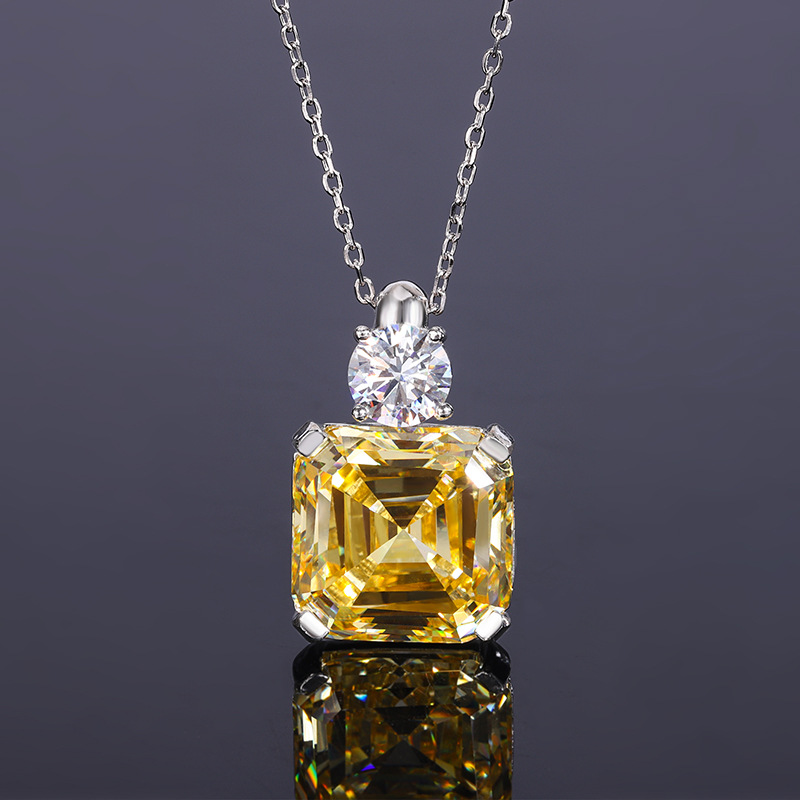 Luxurious S925 PureSilver Yellow Diamond Necklaces and Earings Collection Featuring Precision Crafted Ascher Shapes