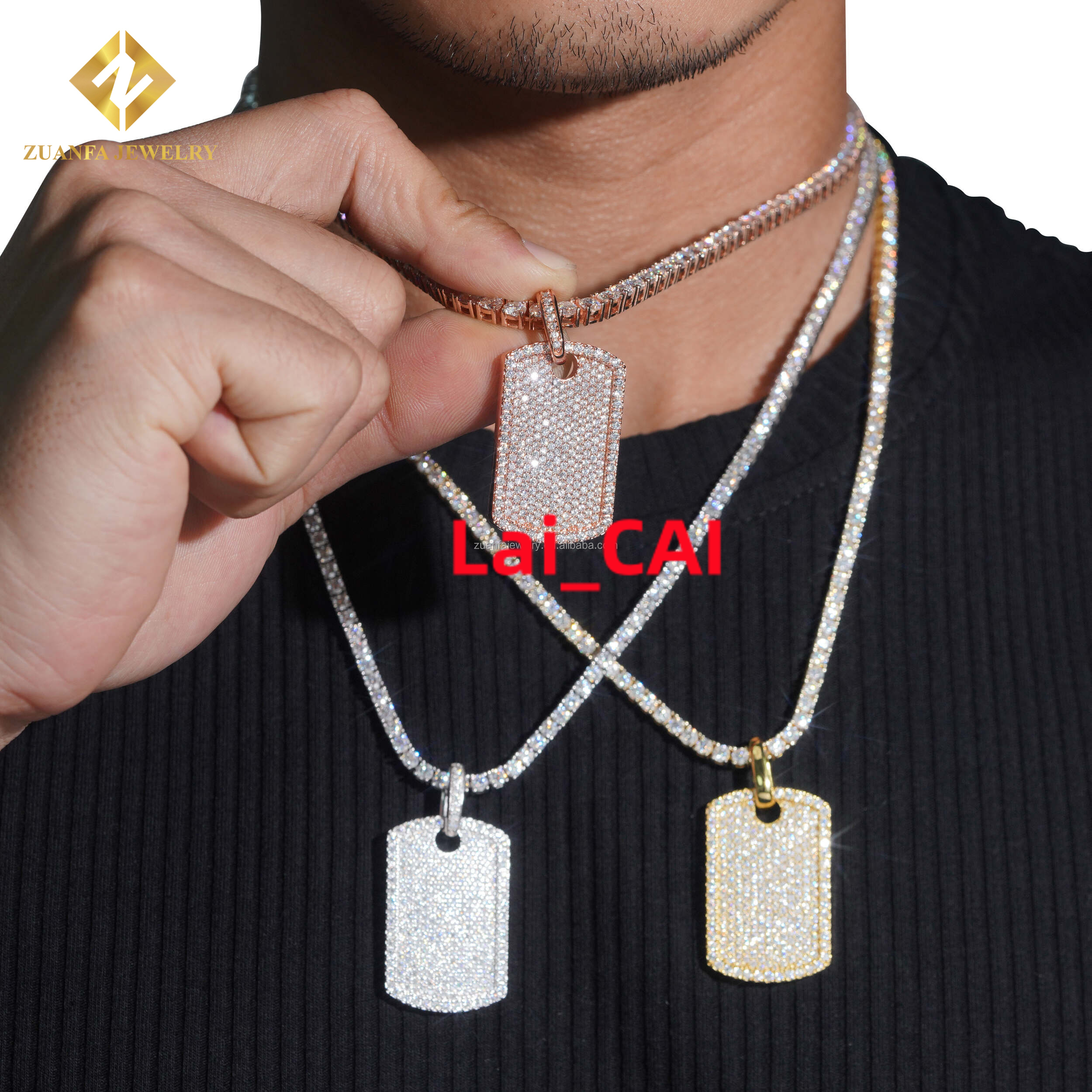 Lowest Factory Price Retail GRA Certificate Fully Iced Out Hip Hop Jewelry 925 Silver Moissanite Diamond Dog Tag Pendant Set
