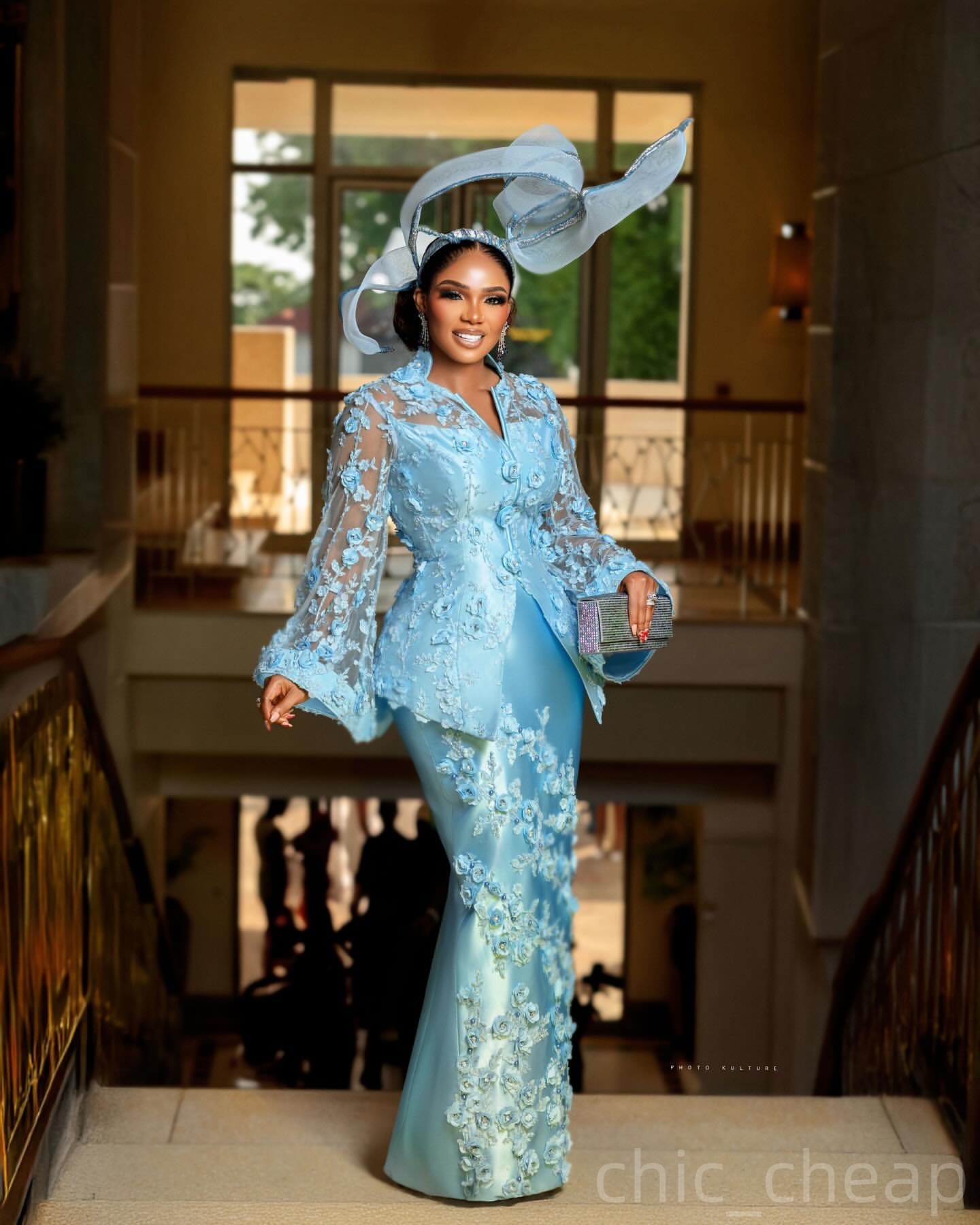 Sky Blue Sheath Prom Dresses 2025 3D Floral Lace Satin Vintage Evening Formal Party Second Birthday Engagement Gowns Plus Size Dress For Special Occas