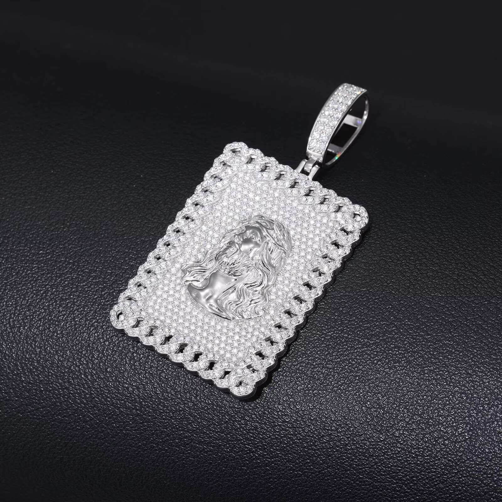 New S925 Silver Mosan Diamond HipHop Personality Jesus Necklace Rectangular Moissanite Pendant Trendy